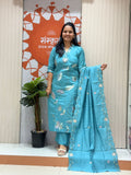 Sky Bloom Slub Cotton Kurta Set