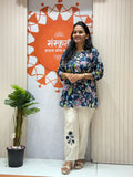 Summer Floral Printed Cotton Short Kurta Set with Pant