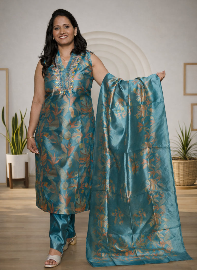Bhagalpuri  Silk Three Piece Suit