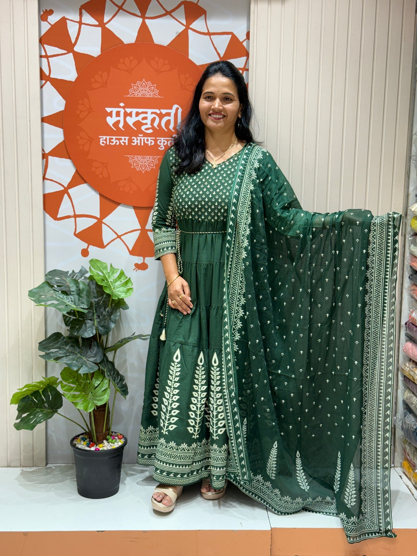 Cotton Anarkali Three Piece Suit