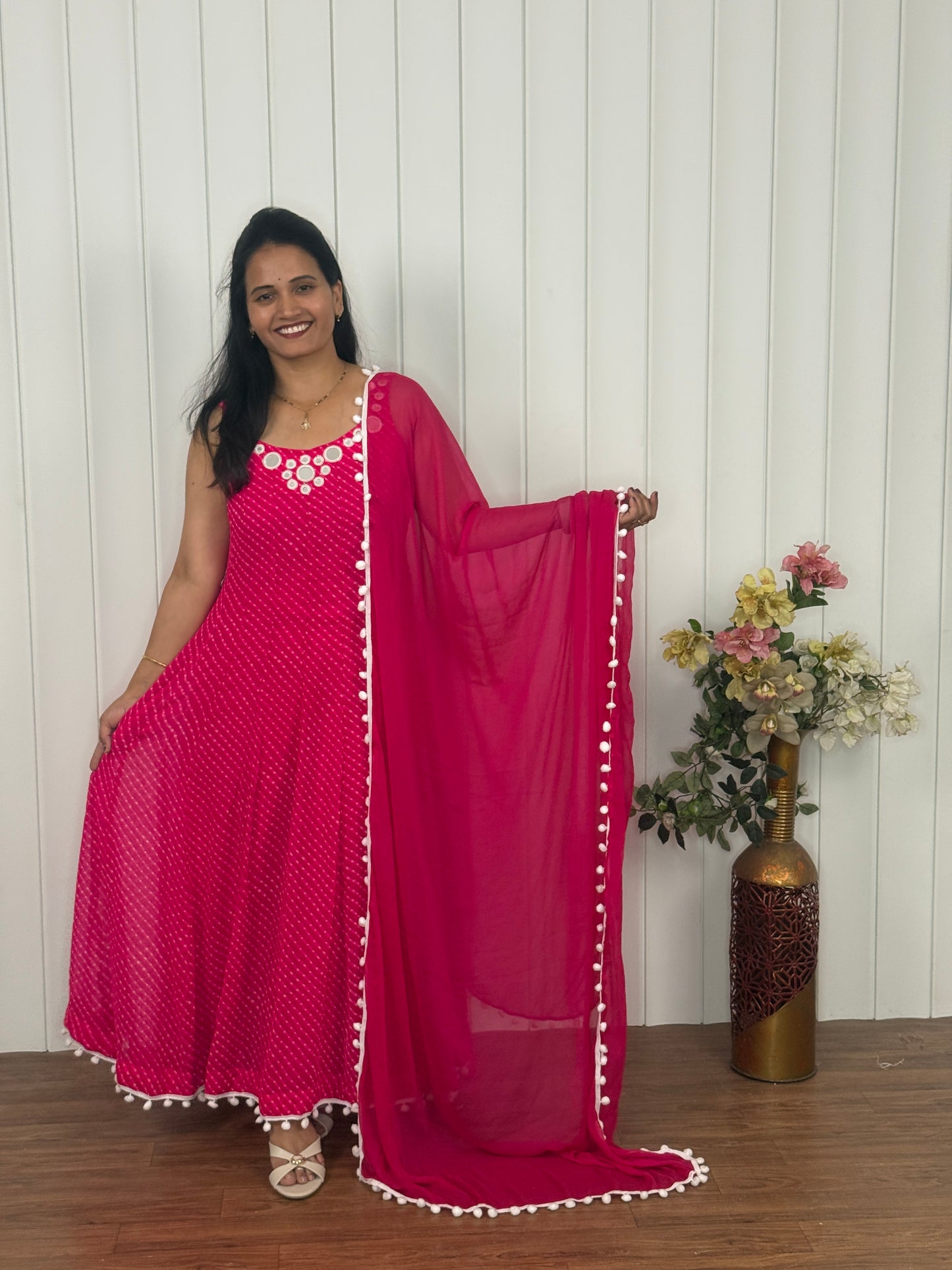 Rani Pink Bandhani Three Piece Suit