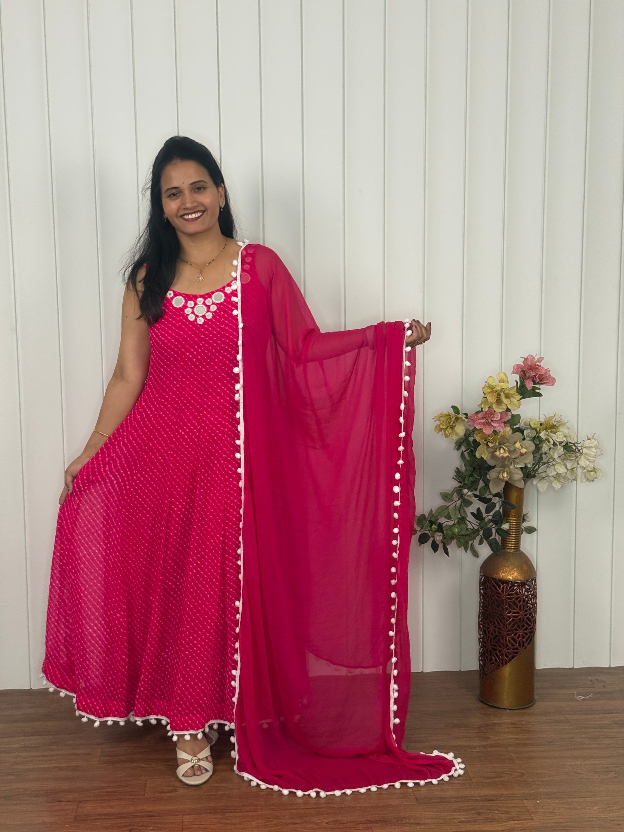 Rani Pink Bandhani Three Piece Suit