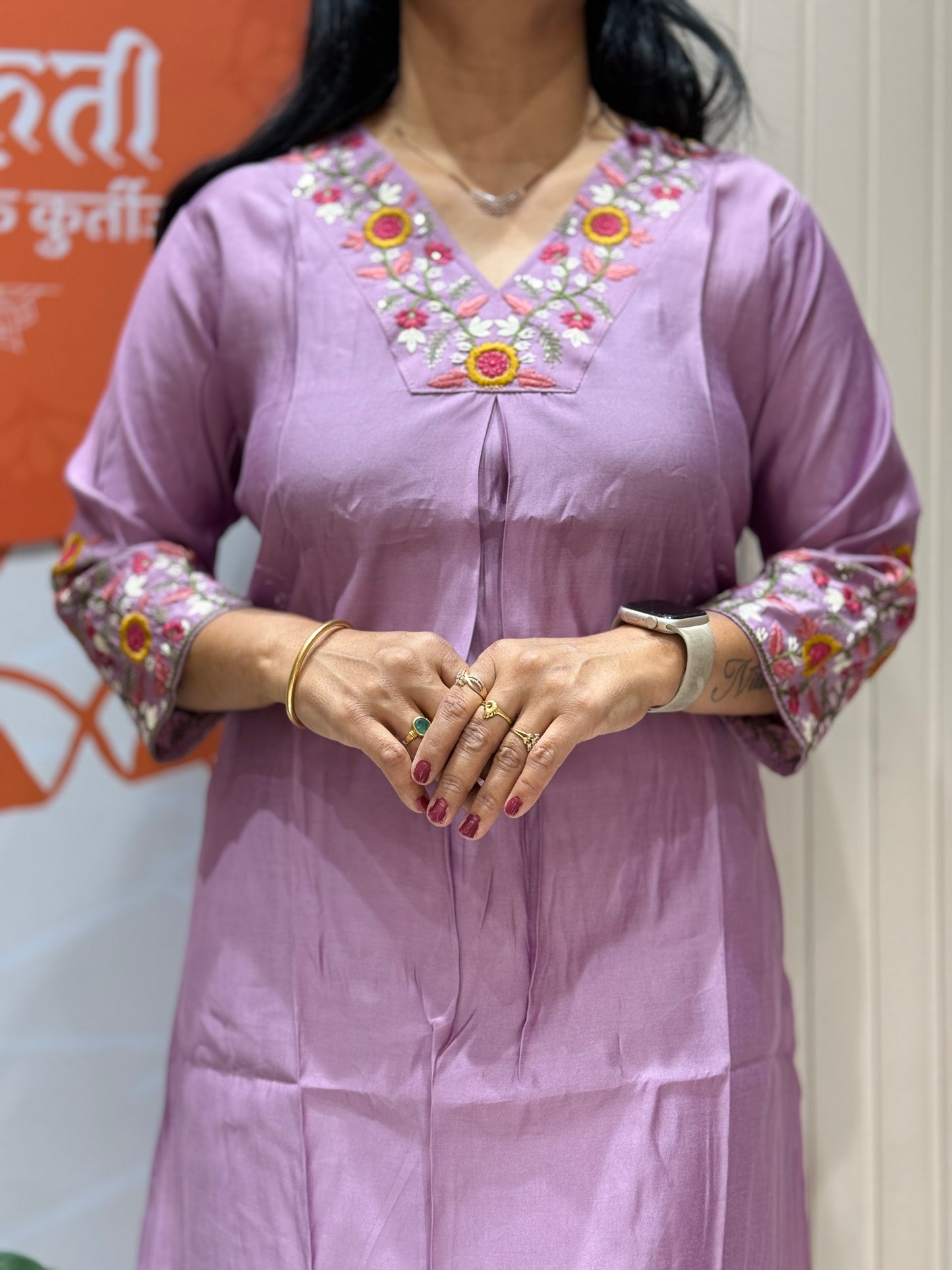 Floral Embroidered V-Neck Straight Cord Set