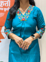 Floral Embroidered V-Neck Straight Cord Set