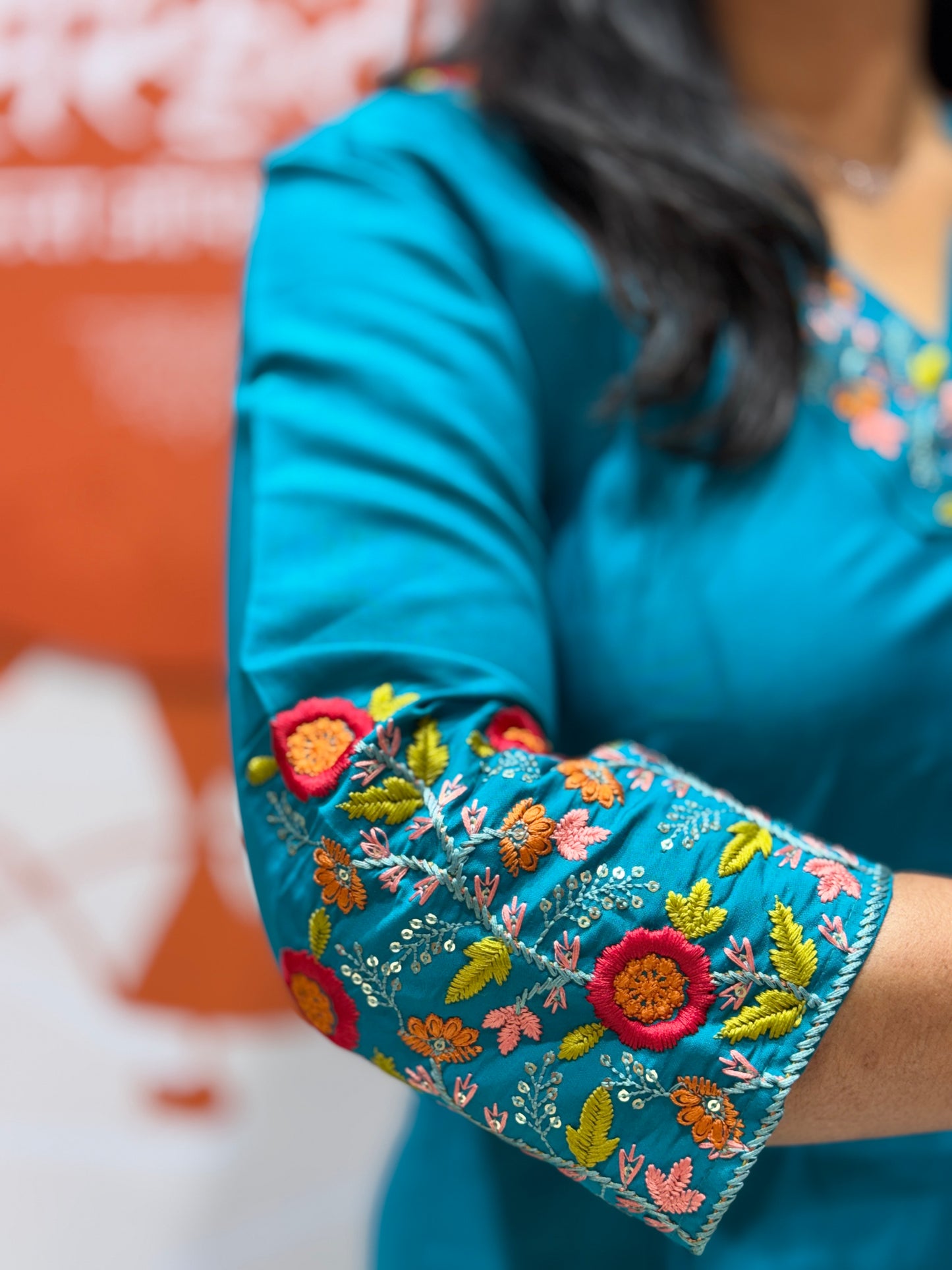 Floral Embroidered V-Neck Straight Cord Set