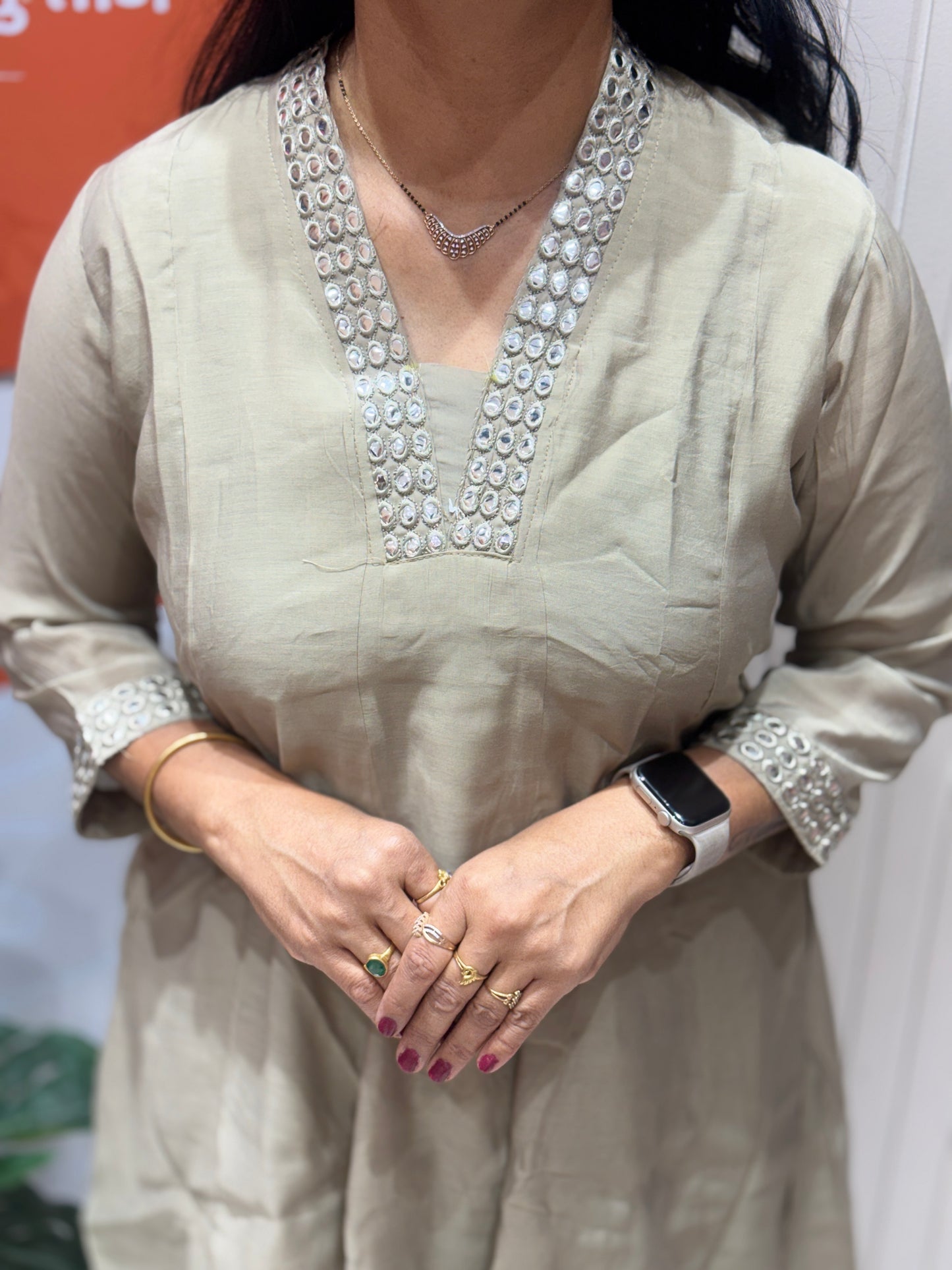 Grey Colour Flared V-Neck Cord Set