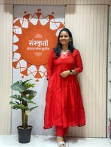 Royal Red Flared V-Neck Cord Set