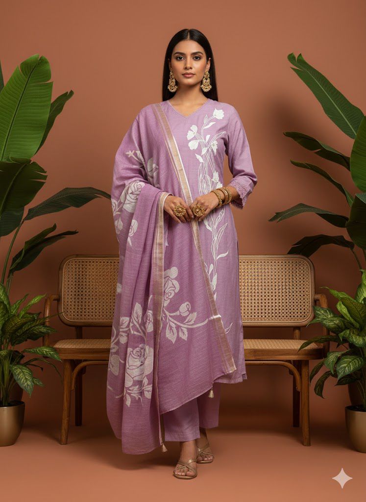 Straight Cut 3pcs Suit With One Side Embroidery