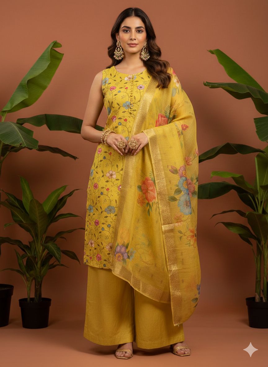 Floral Embroidery Straight Kurta Set