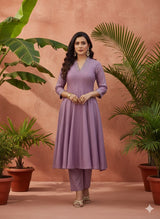 Lavender Grace Flared V-Neck Cord Set