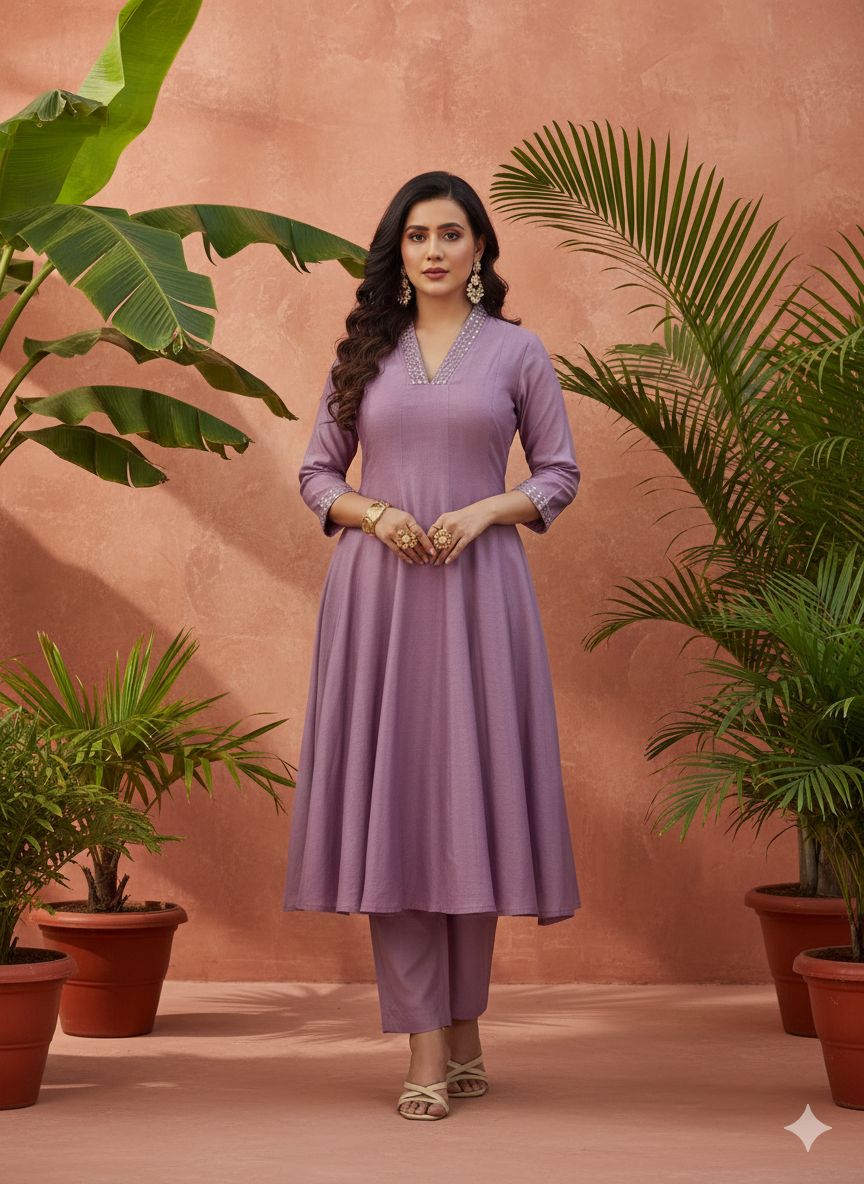 Lavender Grace Flared V-Neck Cord Set