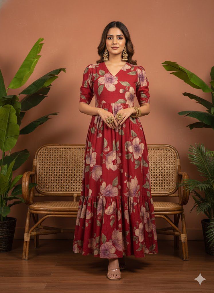 Red Floral Tiered One Piece