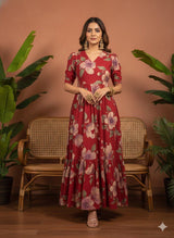 Red Floral Tiered One Piece