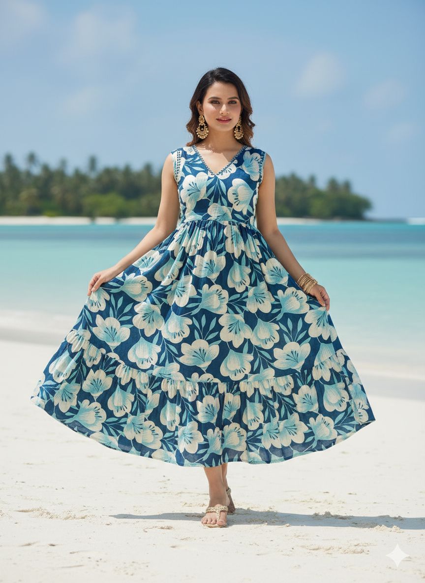Blue Lagoon Floral Flare One Piece
