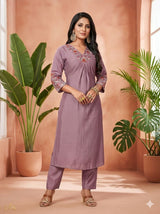 Floral Embroidered V-Neck Straight Cord Set