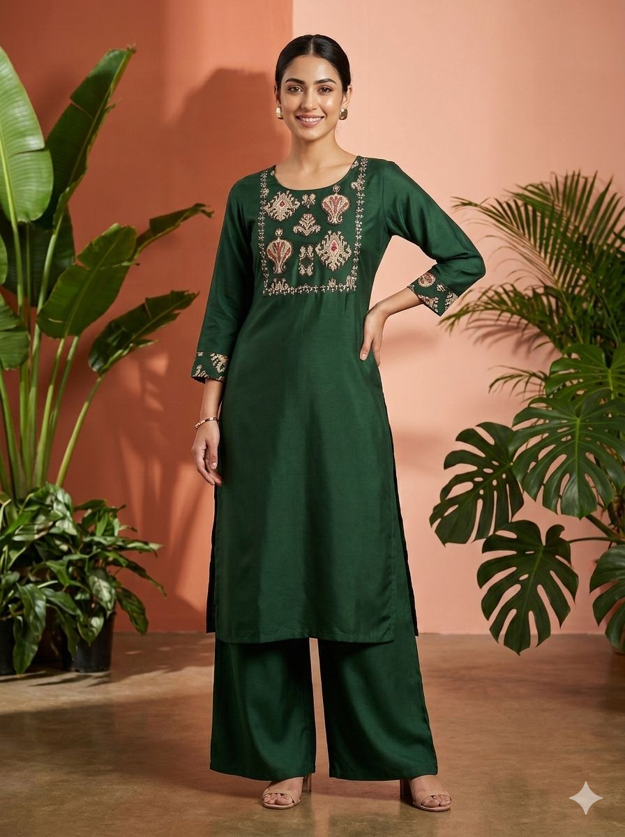 Emerald Grace Print Kurta Set