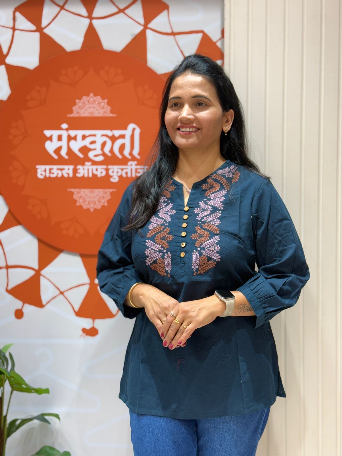 Floral Embroidery Short Kurti