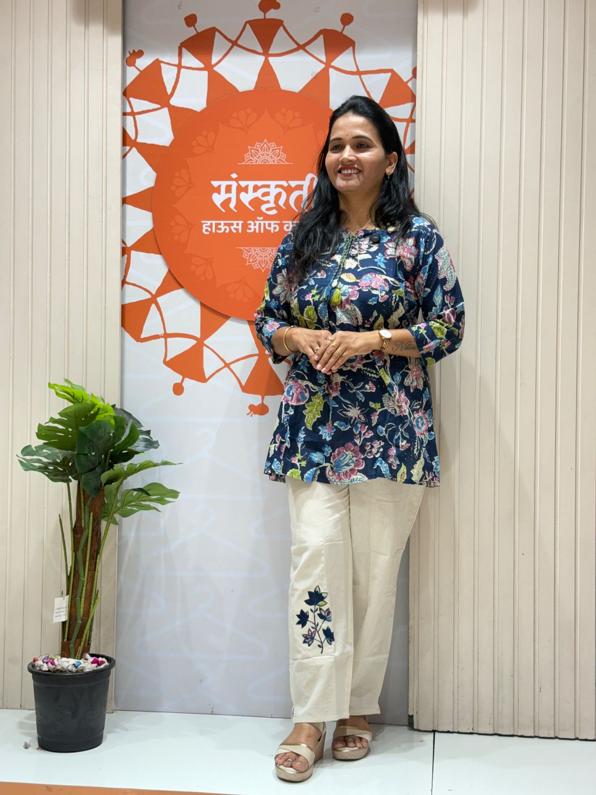 Summer Floral Printed Cotton Short Kurta Set with Pant