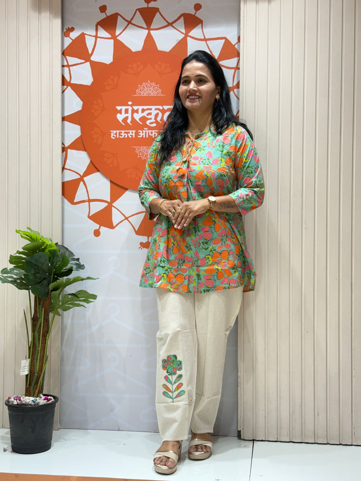 Summer Floral Printed Cotton Short Kurta Set with Pant