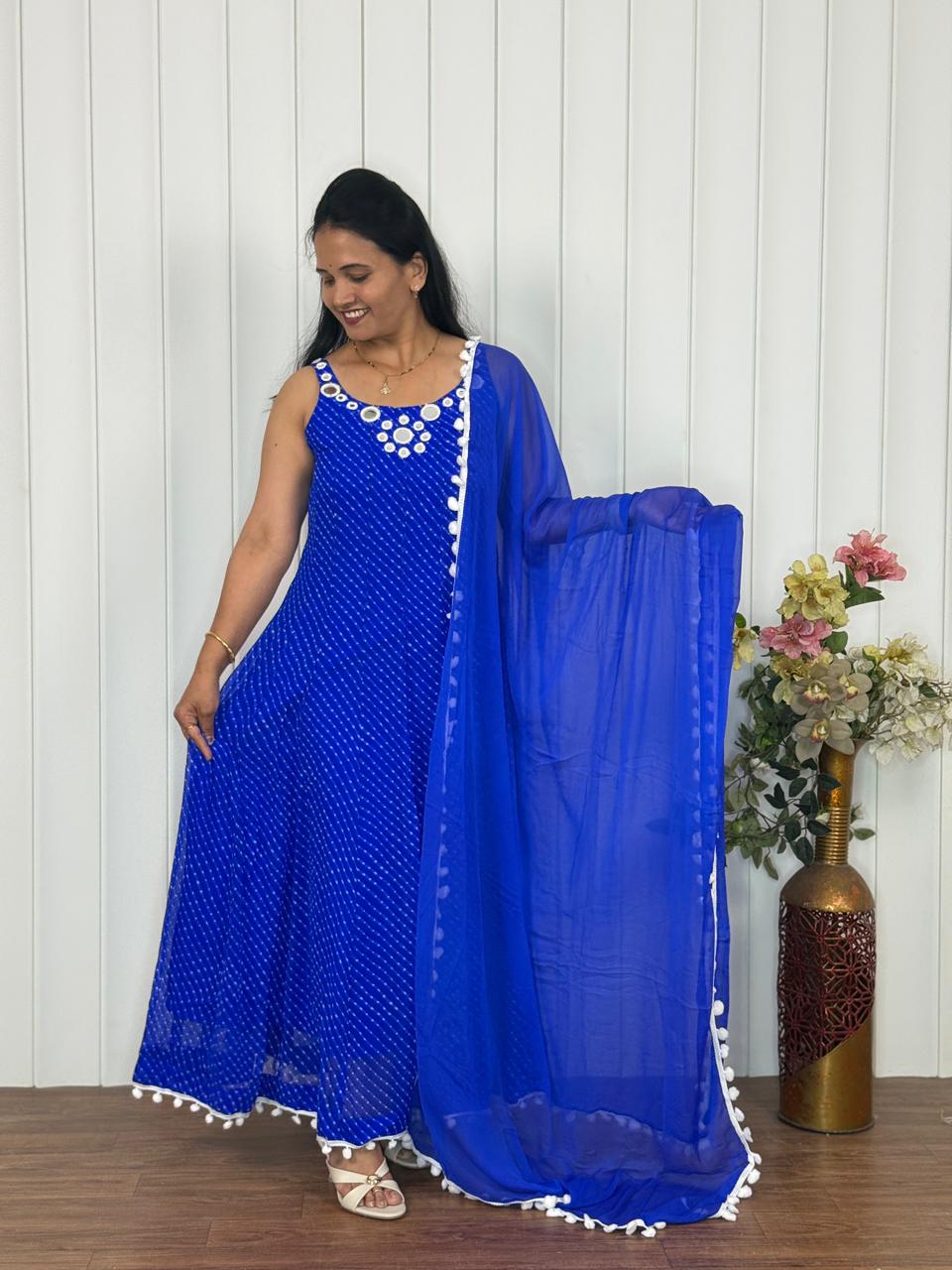 blue  Bandhani Three Piece Suit